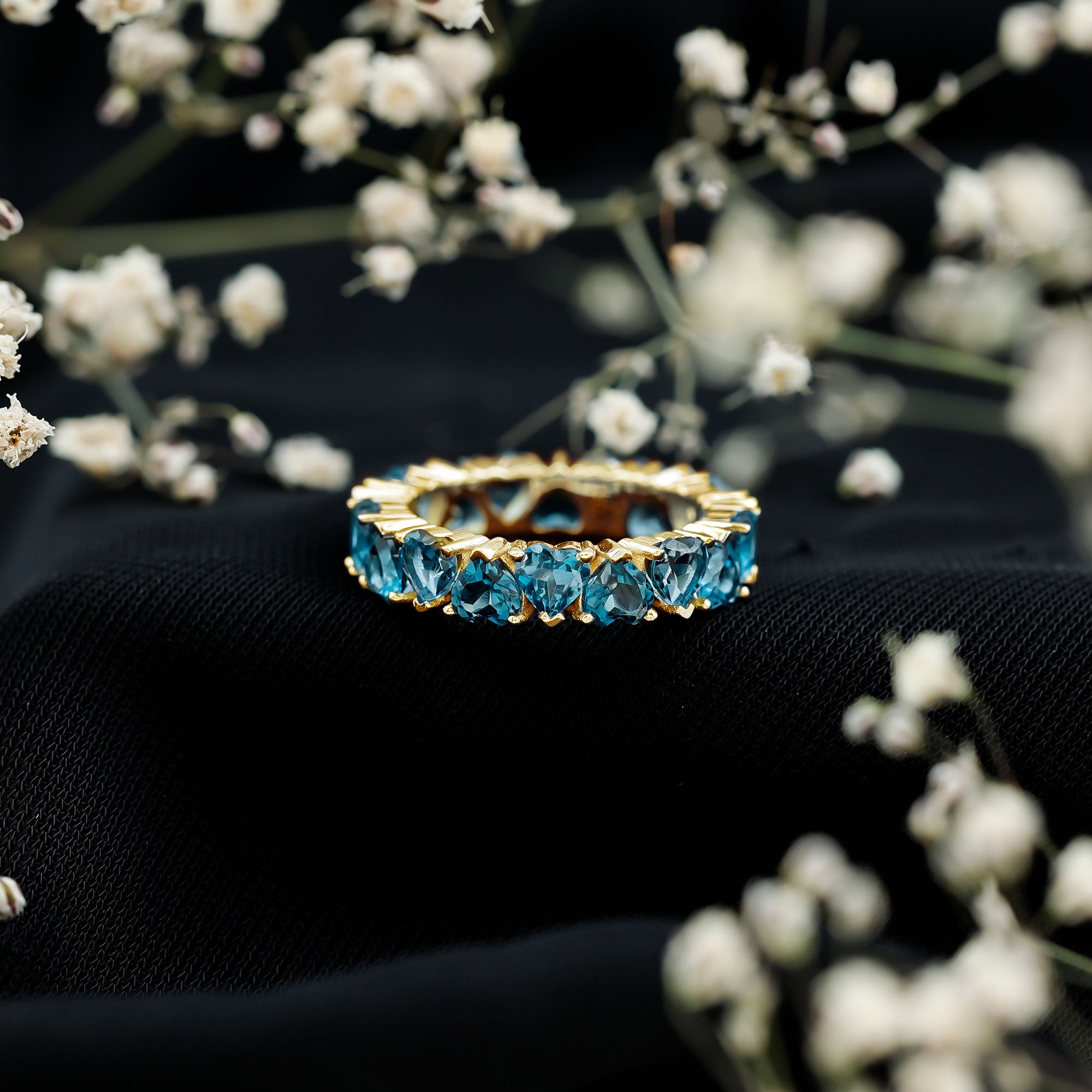 London Blue Topaz Heart Eternity Band Ring AAA - Rosec Jewels