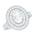 Milgrain Embellished Oval Moissanite Double Halo Engagement Ring D-VS1 - Rosec Jewels