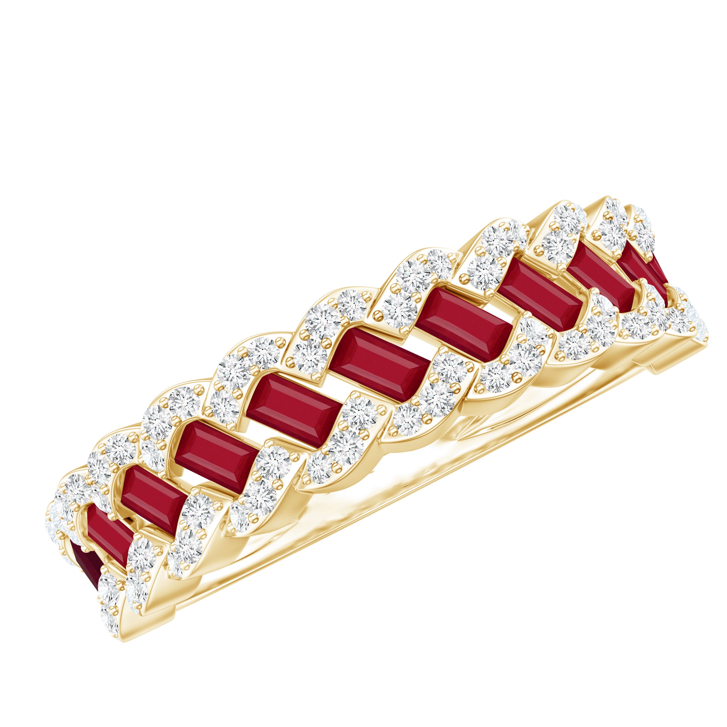 Natural Baguette Ruby Half Eternity Band with Diamond AAA - Rosec Jewels