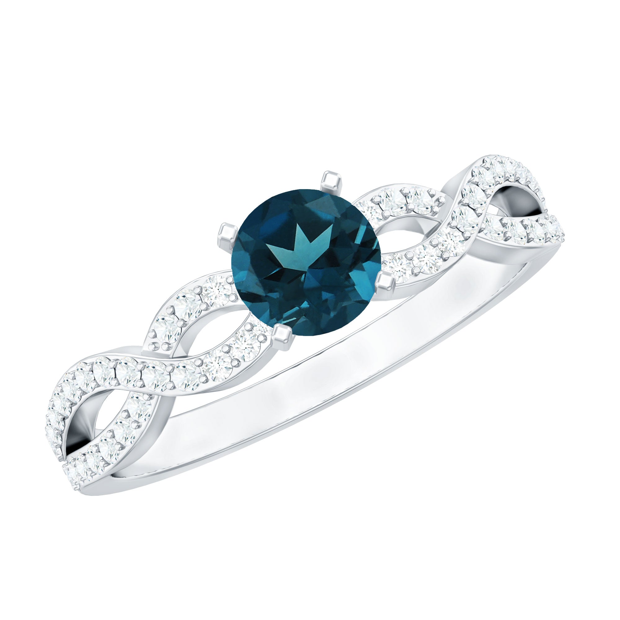 Round Blue Topaz Infinity Engagement Ring with Diamonds AAA - Rosec Jewels