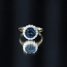 2 Carat Round London Blue Topaz Classic Engagement Ring with Diamond Halo AAA - Rosec Jewels