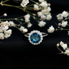 2 Carat Round London Blue Topaz Classic Engagement Ring with Diamond Halo AAA - Rosec Jewels