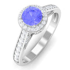 Vintage Style Tanzanite Engagement Ring with Diamond Halo AAA - Rosec Jewels