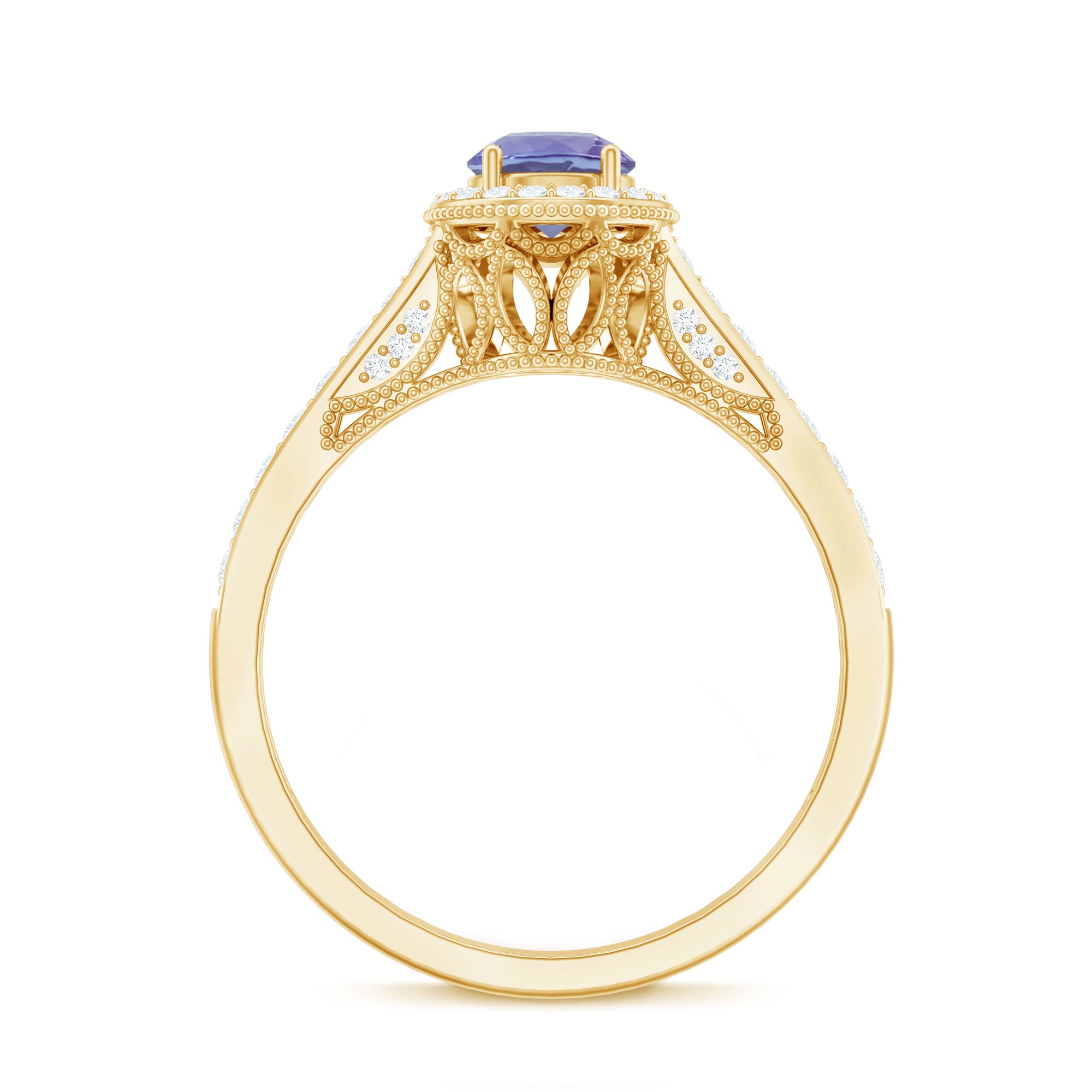 Rosec Jewels-Vintage Style Tanzanite Engagement Ring with Diamond Halo