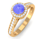 Vintage Style Tanzanite Engagement Ring with Diamond Halo AAA - Rosec Jewels