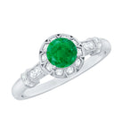 Vintage Inspired Emerald Engagement Ring with Diamond AAA - Rosec Jewels