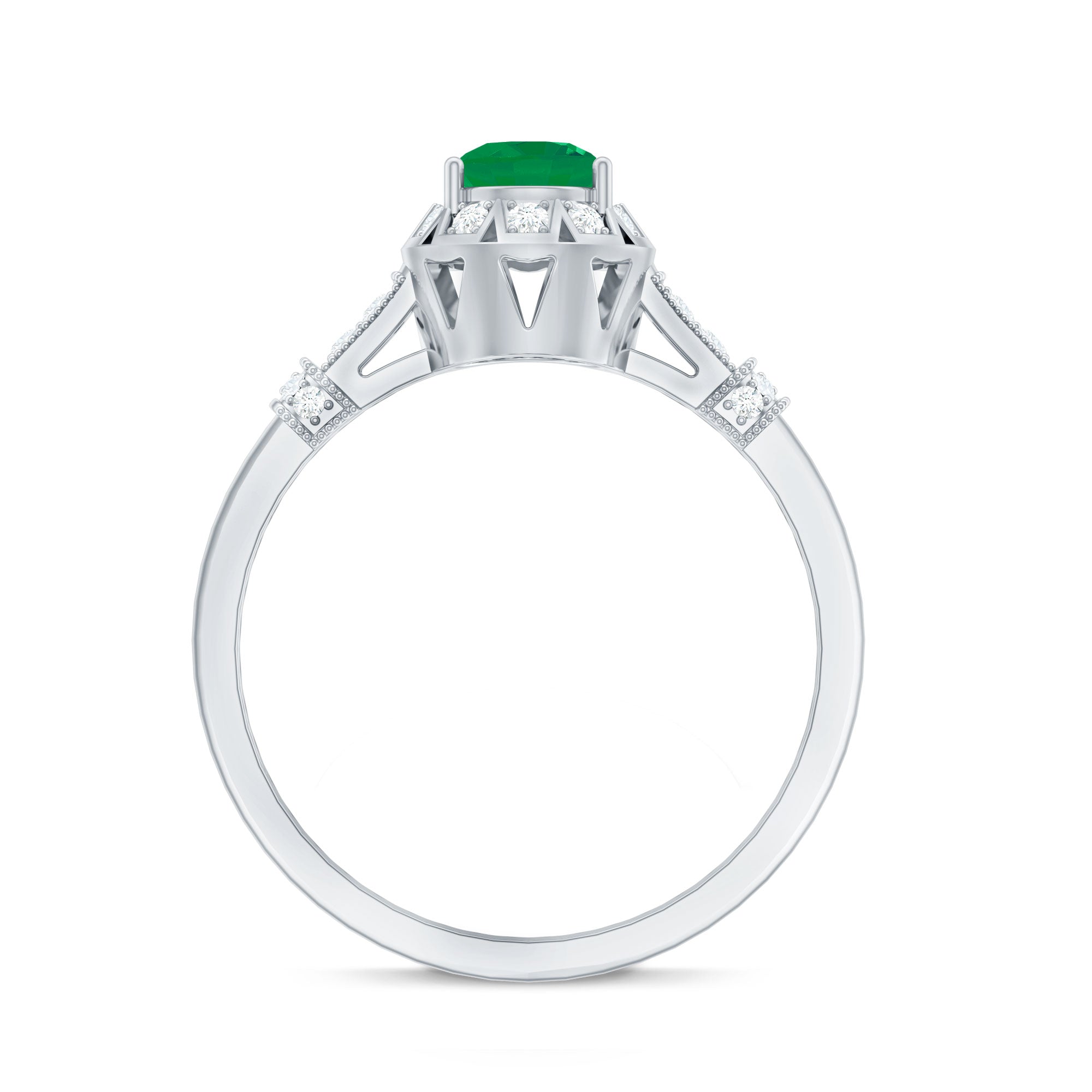 Vintage Inspired Emerald Engagement Ring with Diamond AAA - Rosec Jewels