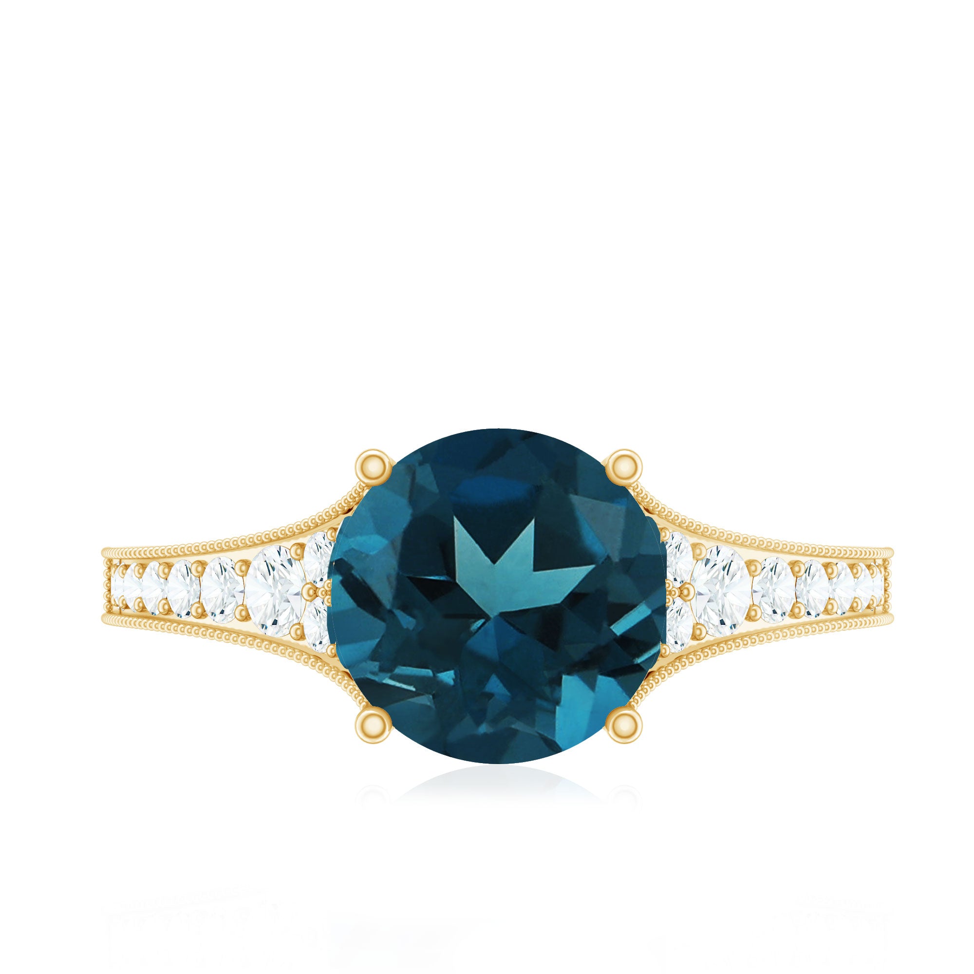 Natural London Blue Topaz and Diamond Engagement Ring AAA - Rosec Jewels