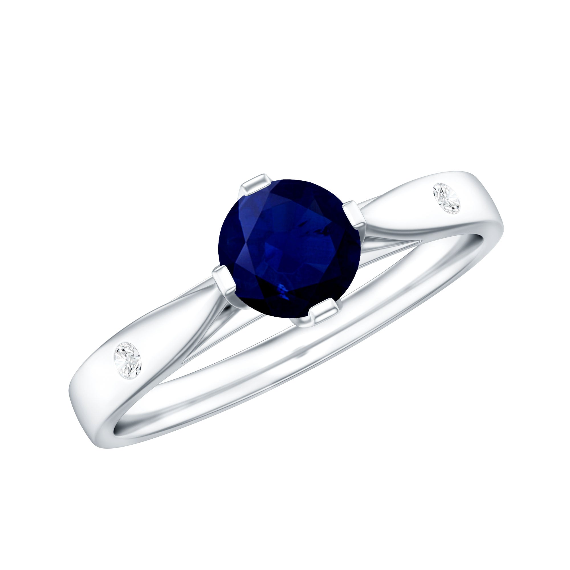 Round Cut Certified Blue Sapphire Promise Ring with Diamond AAA - Rosec Jewels