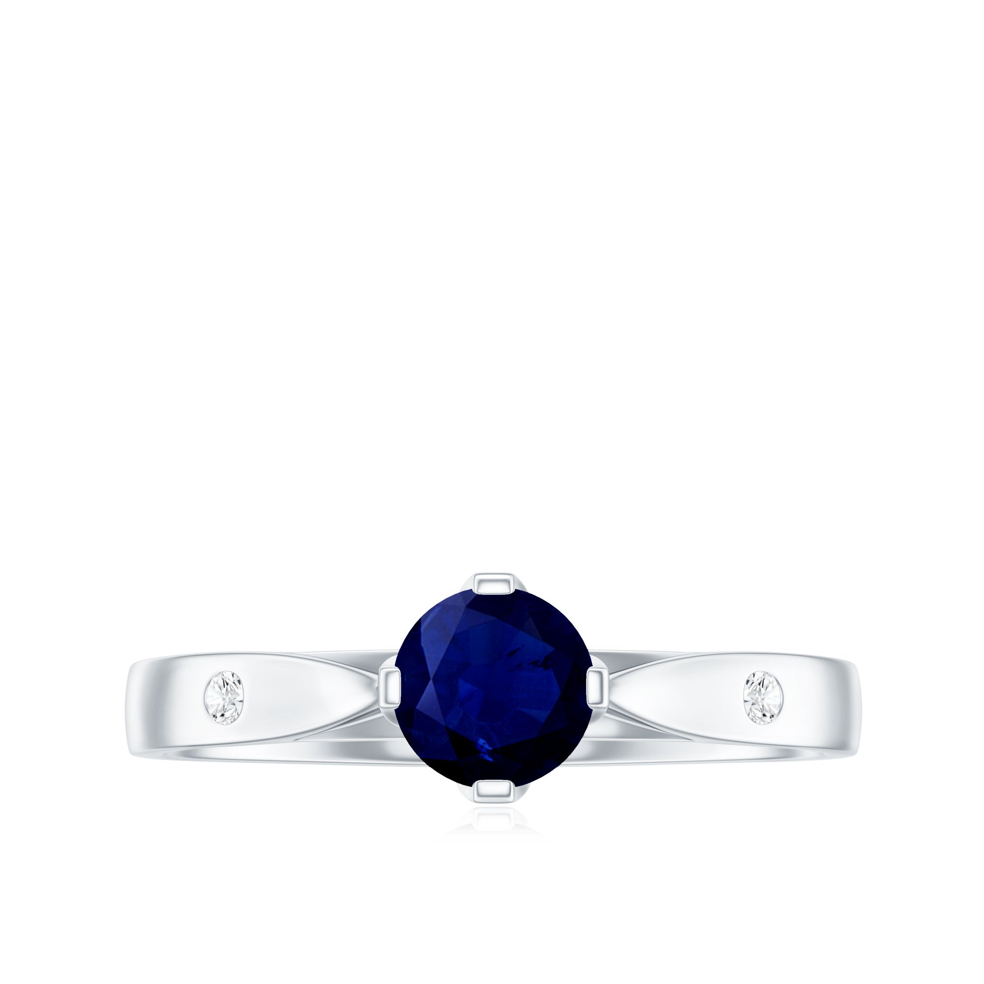 Round Cut Certified Blue Sapphire Promise Ring with Diamond AAA - Rosec Jewels
