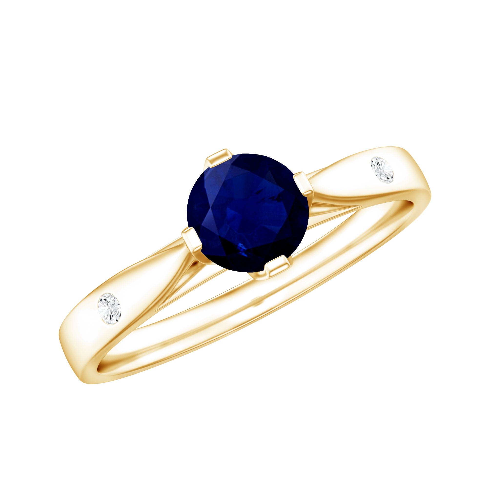 Round Cut Certified Blue Sapphire Promise Ring with Diamond AAA - Rosec Jewels