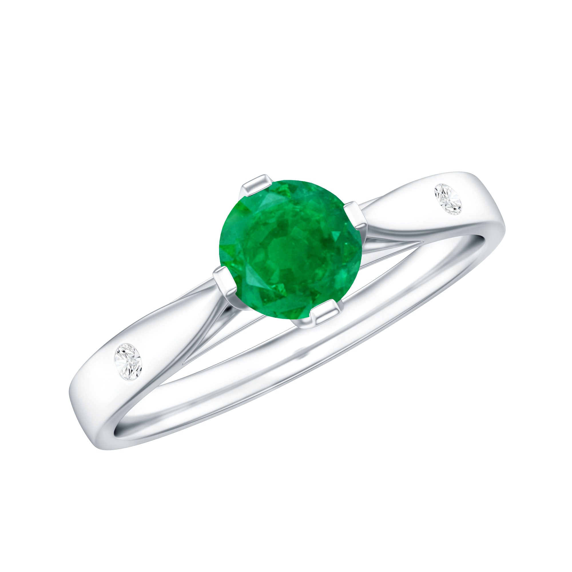 Natural Emerald Diamond Promise Ring with Pinched Shank AAA - Rosec Jewels