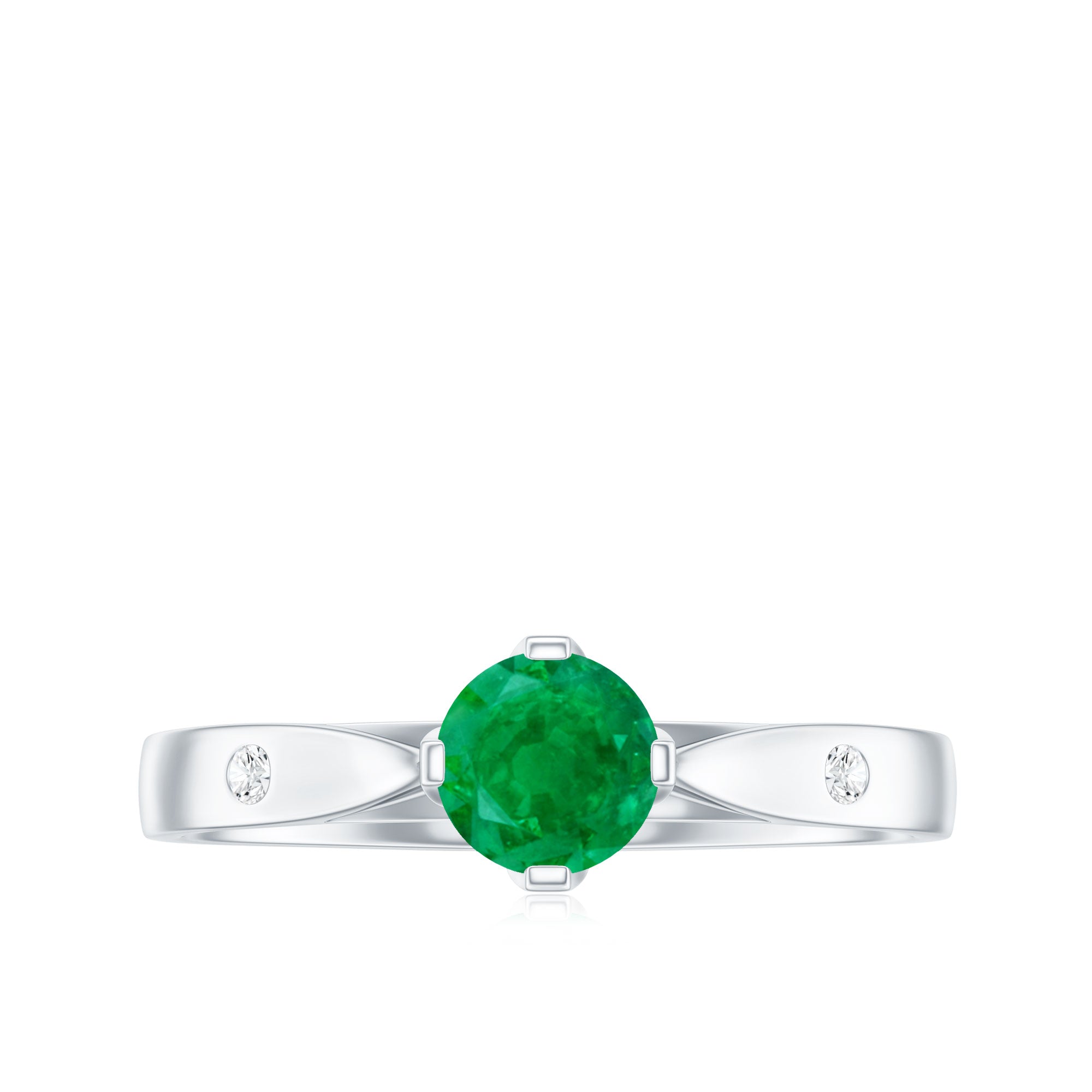Natural Emerald Diamond Promise Ring with Pinched Shank AAA - Rosec Jewels