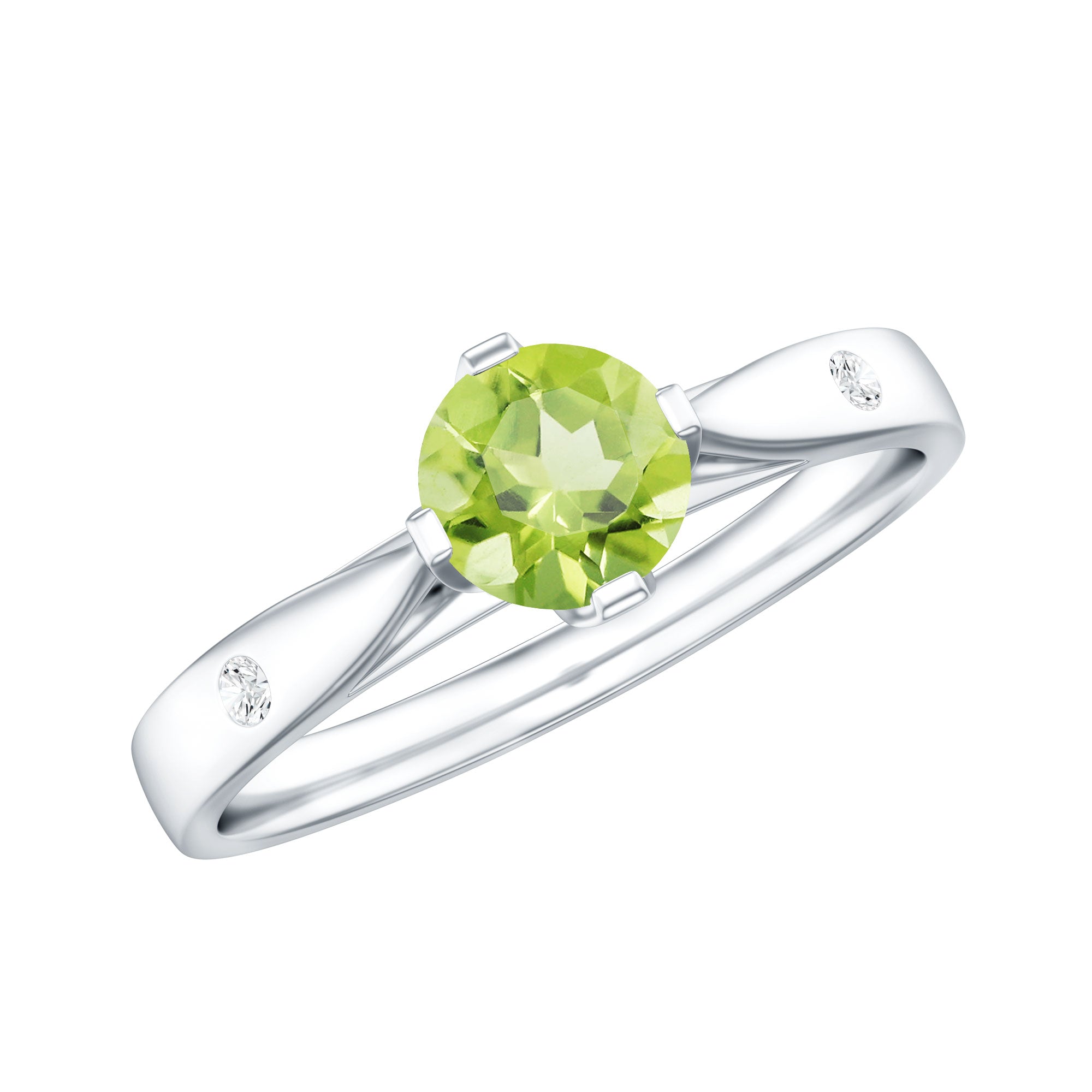 Natural 0.5 Carat Peridot Promise Ring with Diamond AAA - Rosec Jewels