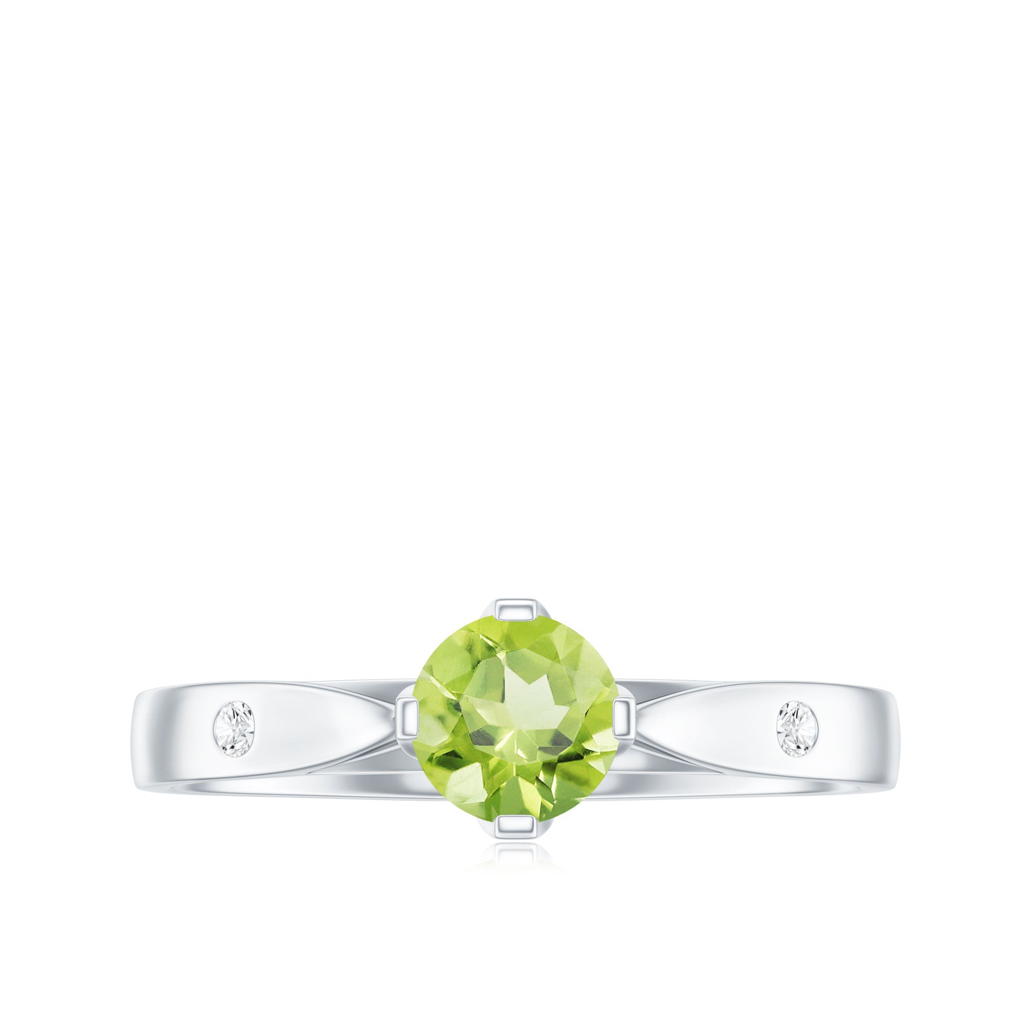 Natural 0.5 Carat Peridot Promise Ring with Diamond AAA - Rosec Jewels