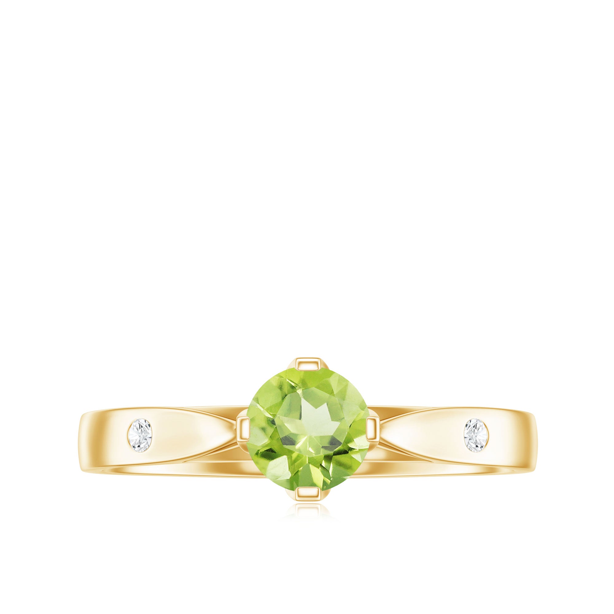 Natural 0.5 Carat Peridot Promise Ring with Diamond AAA - Rosec Jewels