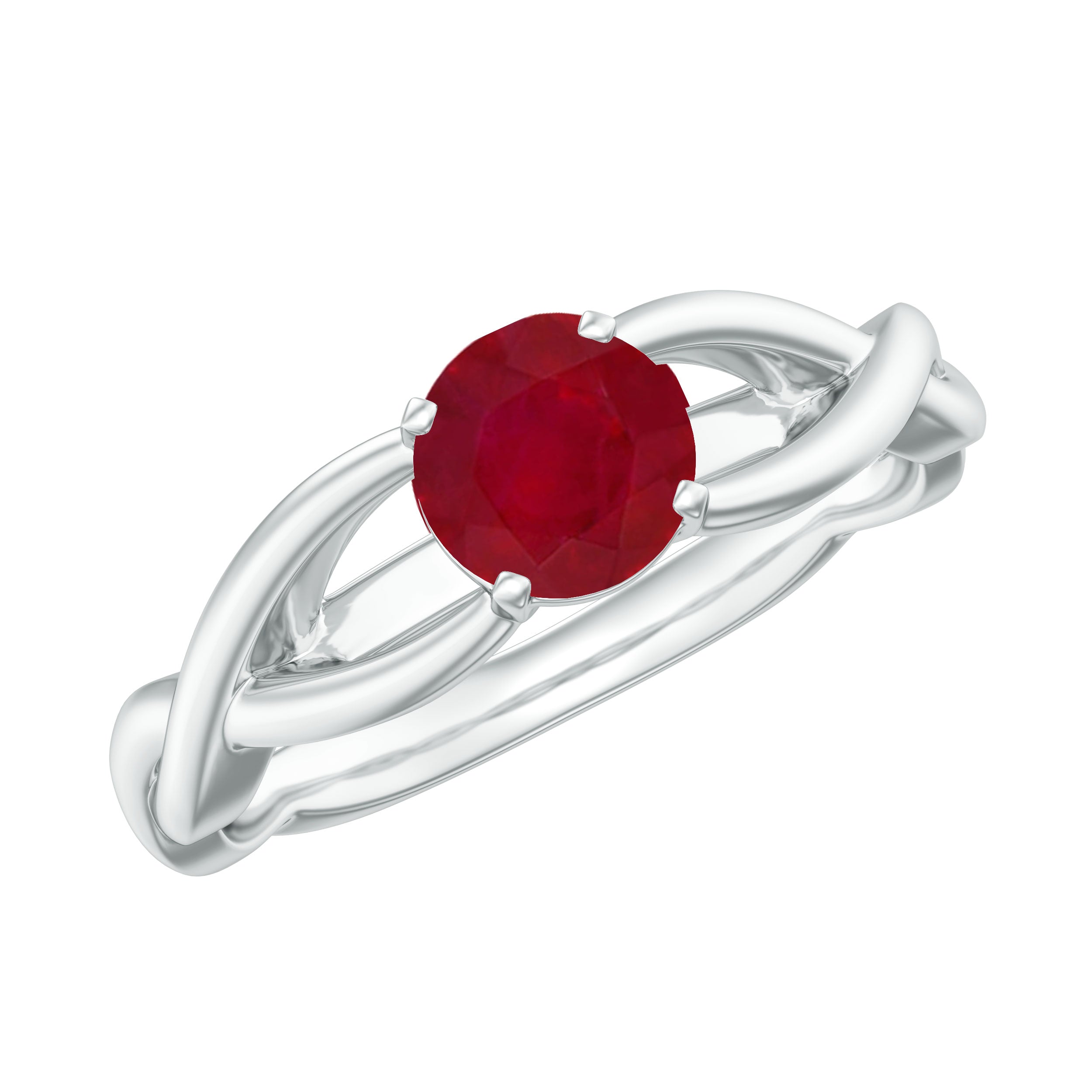 Natural Ruby Solitaire Ring in Crossover Shank