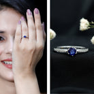 Natural 0.9 Carat Blue Sapphire Engagement Ring with Diamond AAA - Rosec Jewels