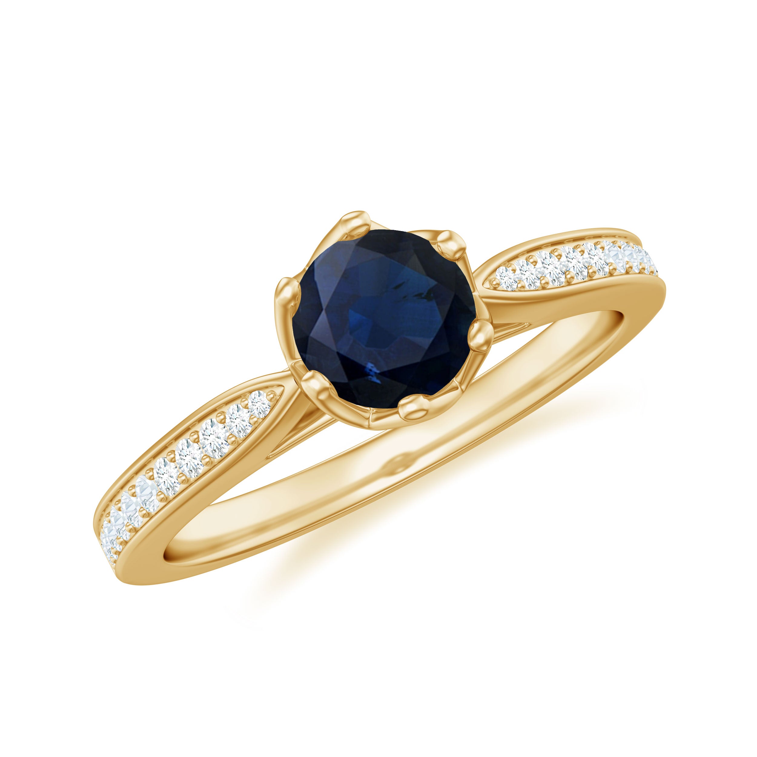 Natural 0.9 Carat Blue Sapphire Engagement Ring with Diamond AAA - Rosec Jewels
