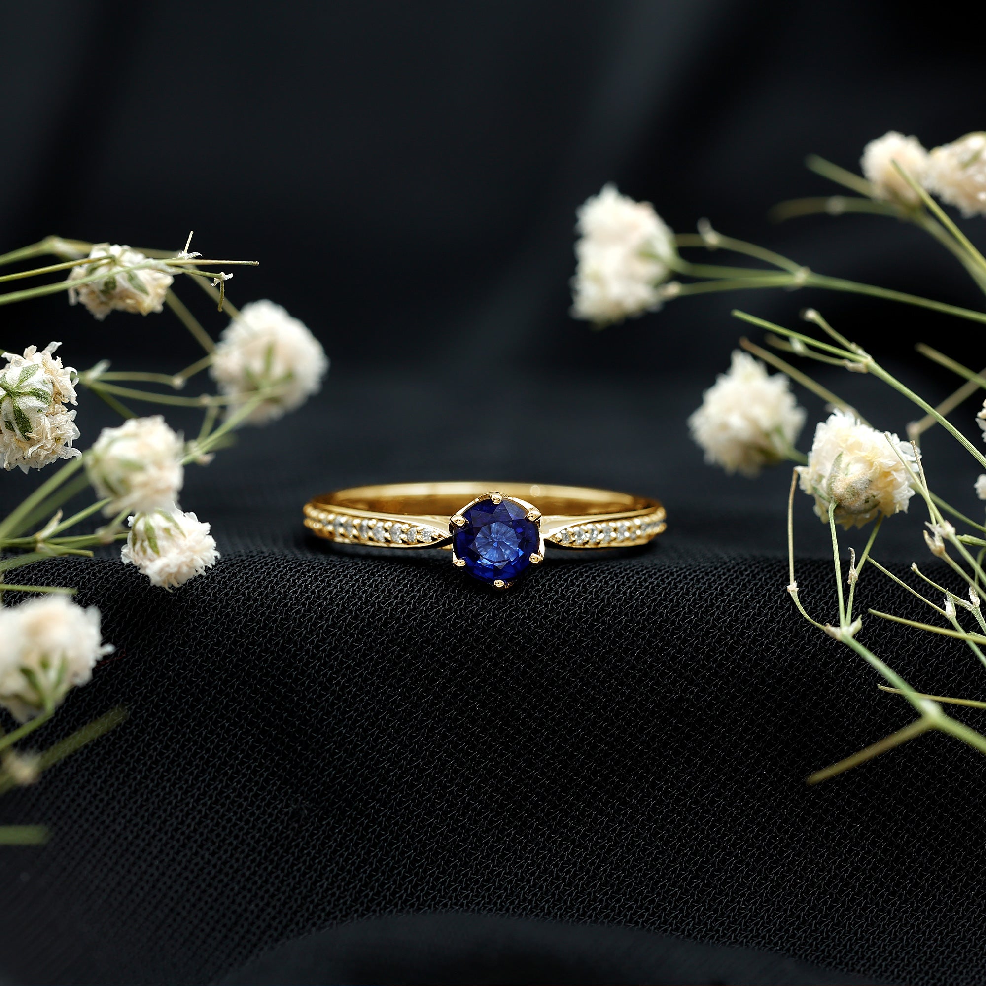 Natural 0.9 Carat Blue Sapphire Engagement Ring with Diamond AAA - Rosec Jewels