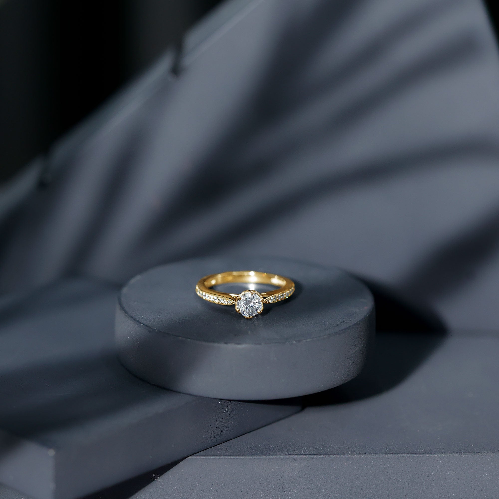Rosec Jewels-Lotus Basket Set Moissanite Solitaire Engagement Ring for Women