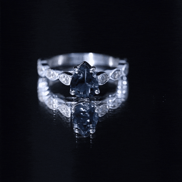 6X8mm Pear Shaped London Blue Topaz Teardrop Engagement Ring with Diamond AAA - Rosec Jewels