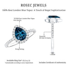 0.7 Carat Pear Shape London Blue Topaz Teardrop Engagement Ring with Diamond Halo AAA - Rosec Jewels