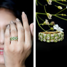 Certified Natural Peridot 3 Row Wedding Band with Diamond AAA - Rosec Jewels