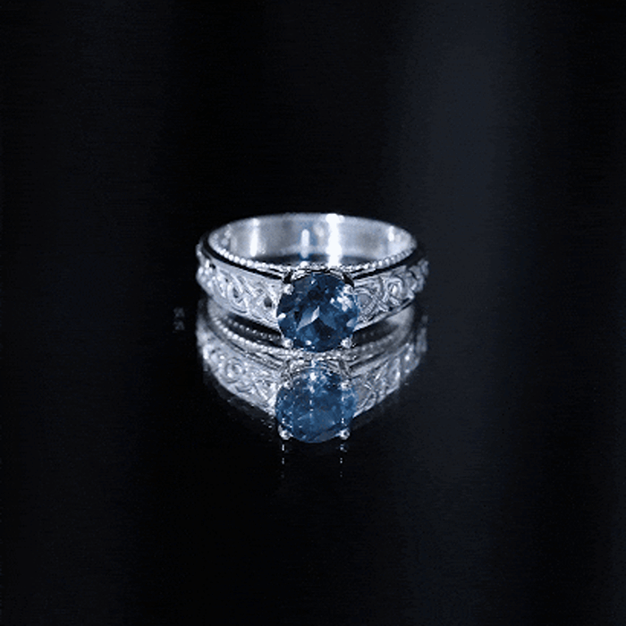 7mm Round London Blue Topaz Vintage Engagement Ring with Celtic Style Band AAA - Rosec Jewels