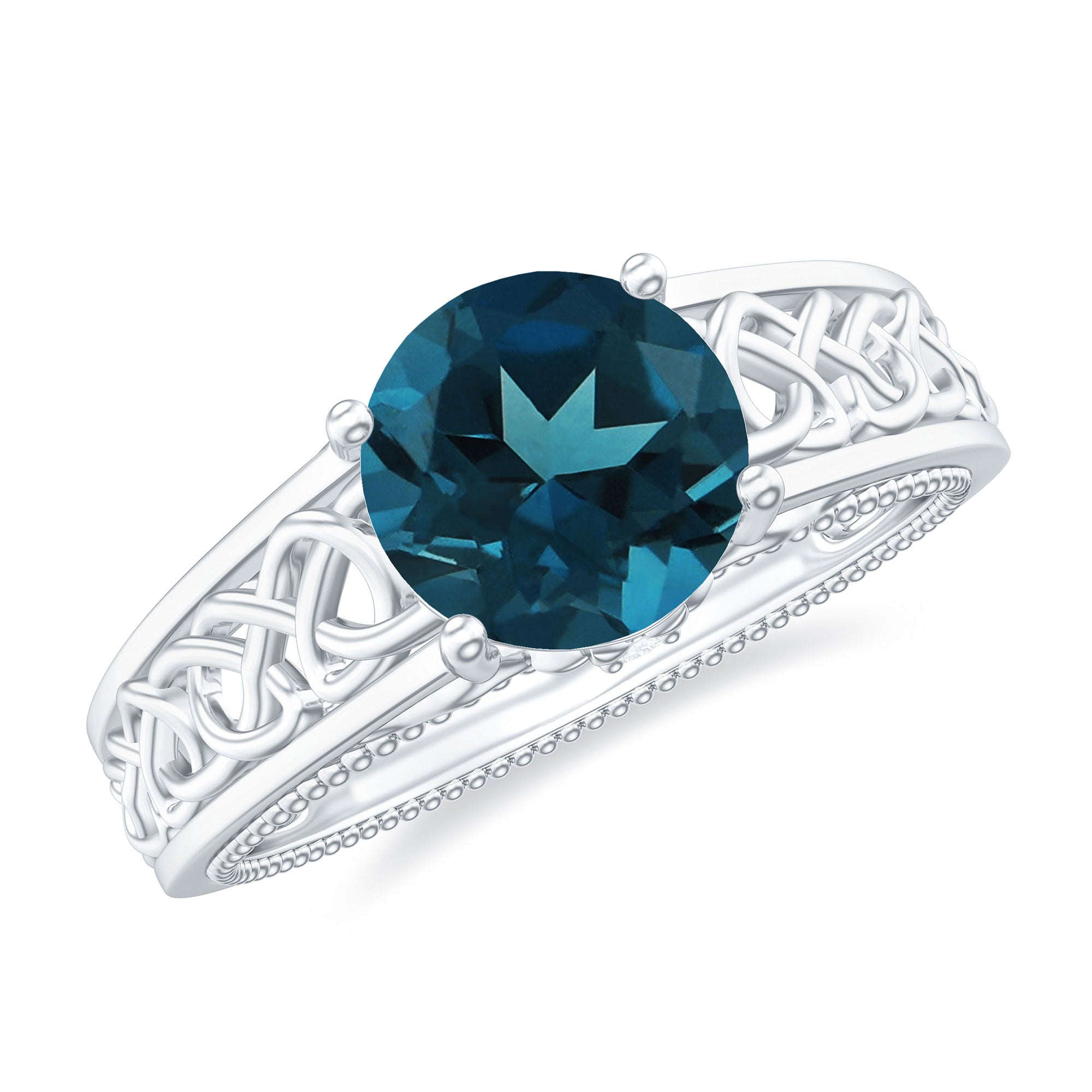 7mm Round London Blue Topaz Vintage Engagement Ring with Celtic Style Band AAA - Rosec Jewels