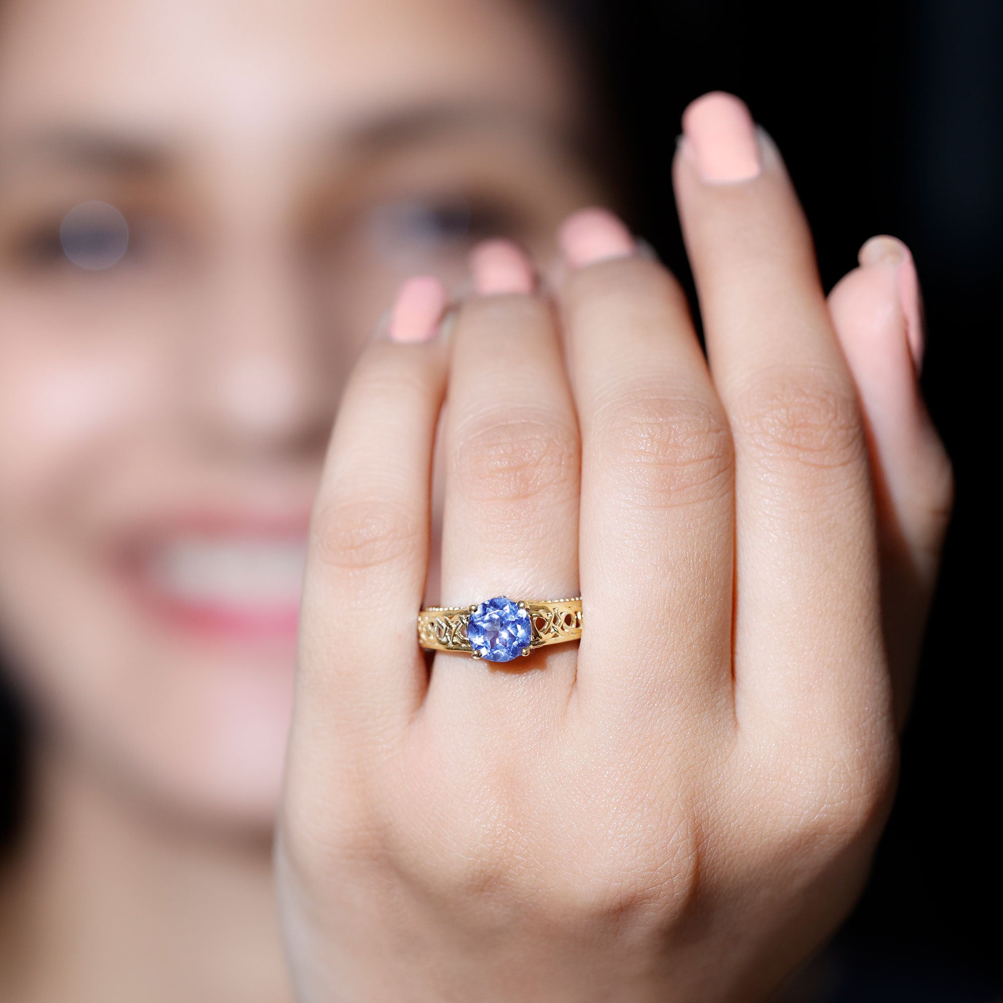 1.5 Carat Lab Created Tanzanite Engagement Ring with Celtic Design AAAA - Rosec Jewels