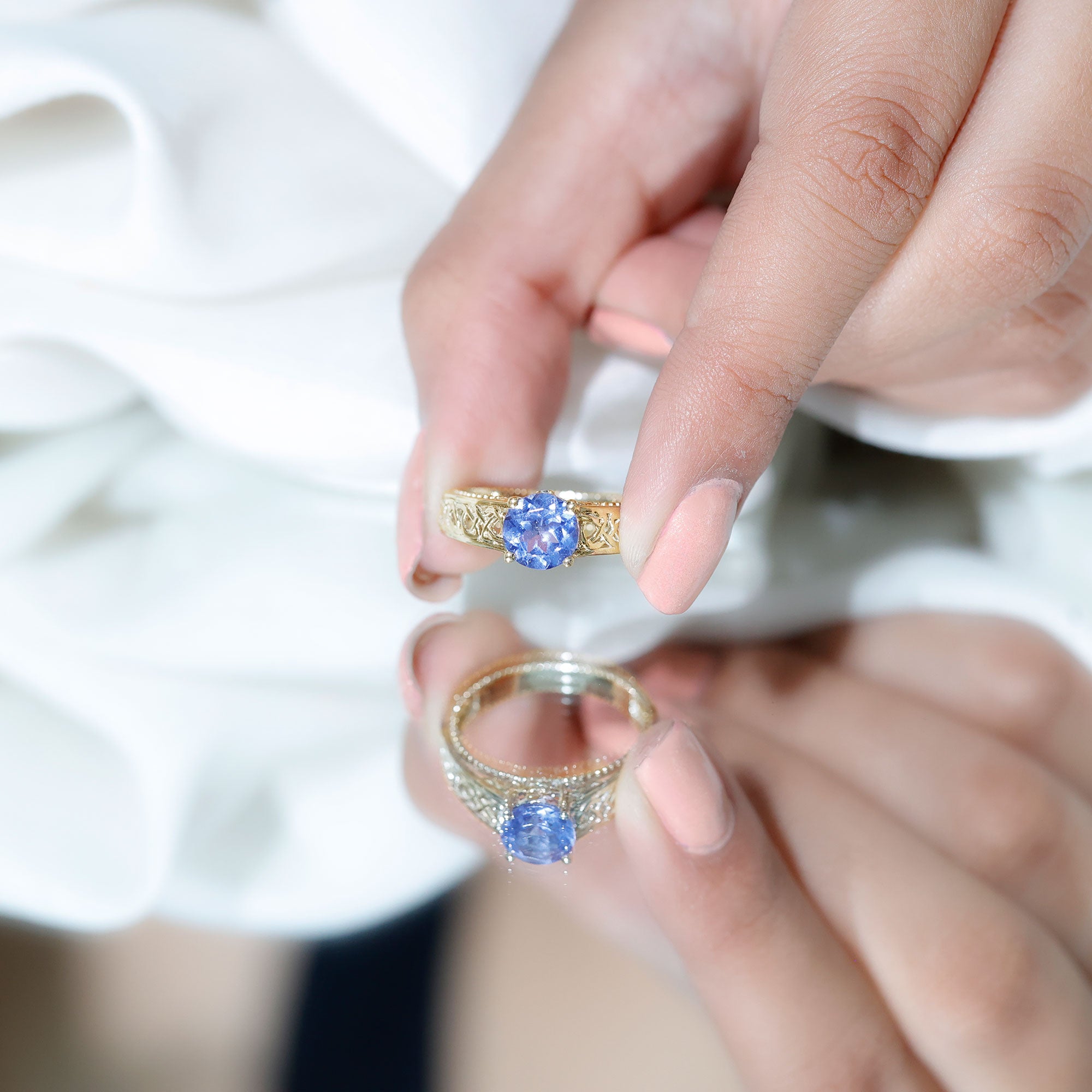 1.5 Carat Lab Created Tanzanite Engagement Ring with Celtic Design AAAA - Rosec Jewels