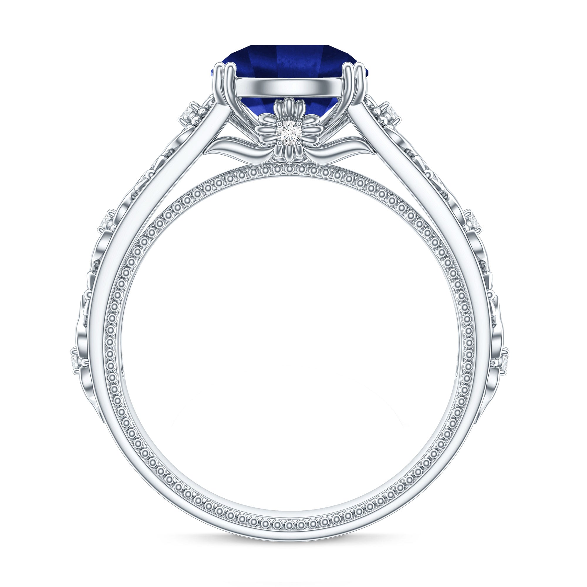 Nature Inspired 2.7 Carat Lab Grown Blue Sapphire Engagement Ring with Diamond AAAA - Rosec Jewels