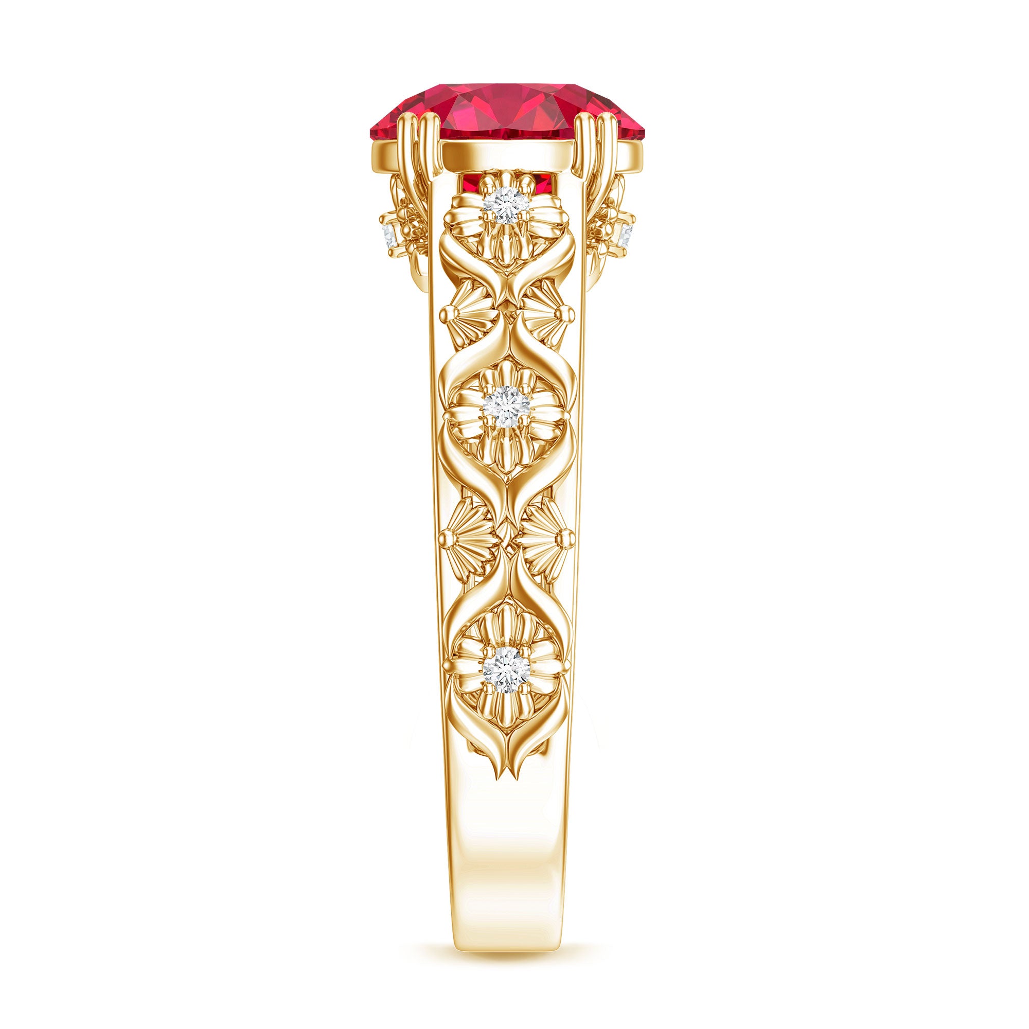 Vintage Inspired Lab Created Ruby Solitaire Engagement Ring AAAA - Rosec Jewels