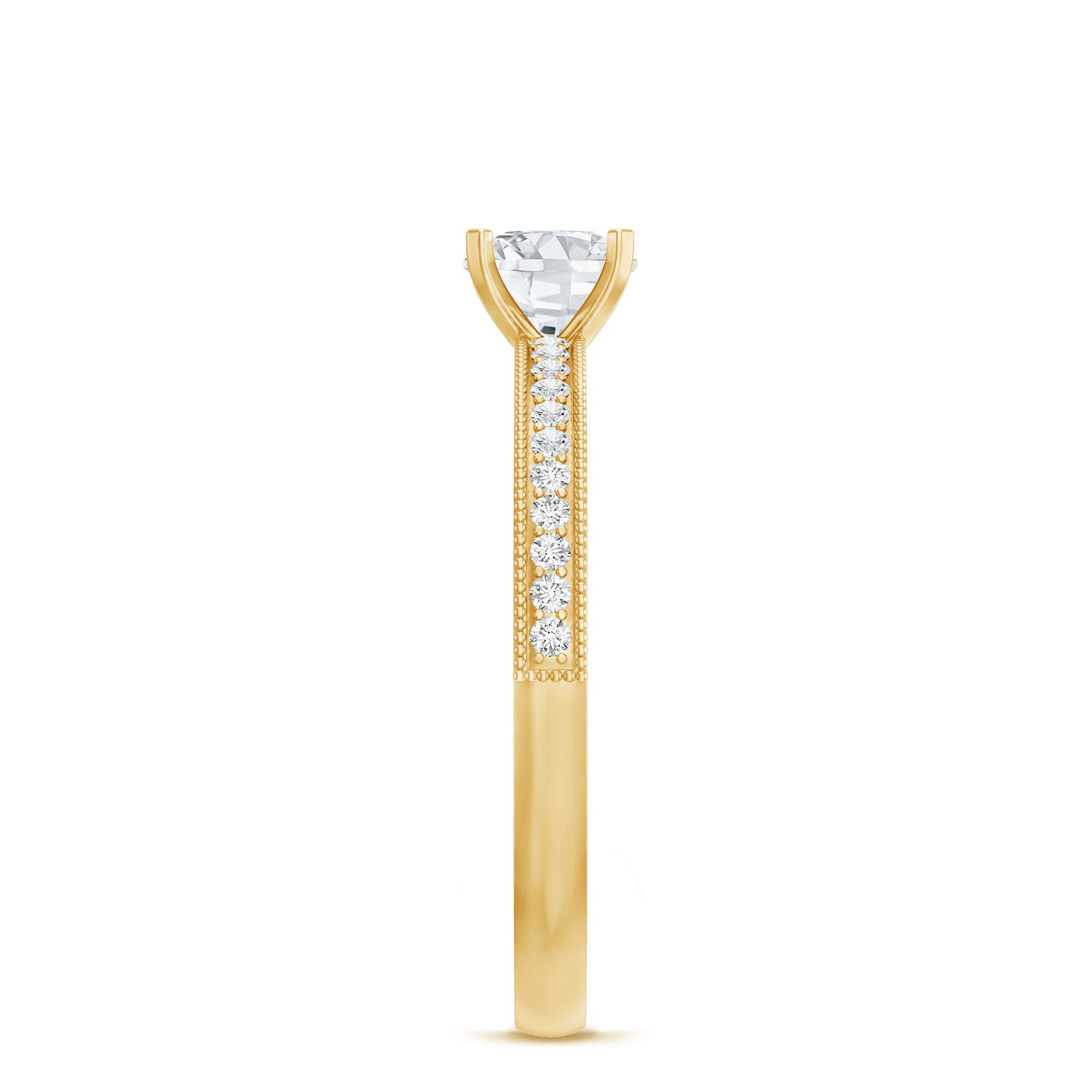 5 MM Moissanite Solitaire Engagement Ring with Milgrain D-VS1 - Rosec Jewels