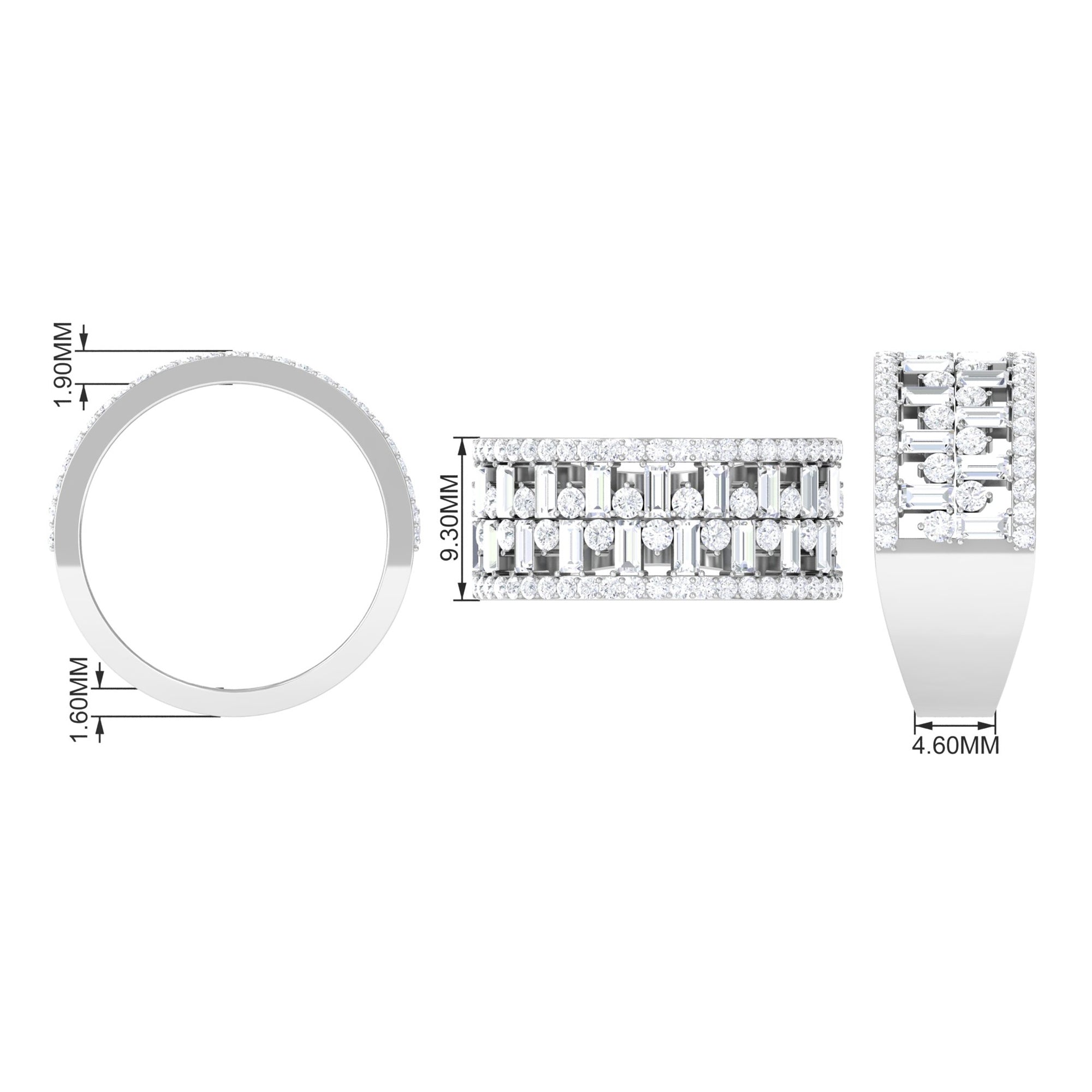 Rosec Jewels-Designer Round and Baguette Cut Zircon Wedding Band