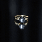Handpicked Natural Black Pearl Solitaire Engagement Ring With Certificate AAA - Rosec Jewels
