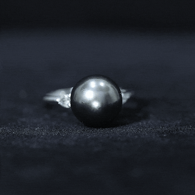 Rosec Jewels-Round Tahitian Pearl Solitaire Engagement Ring with Moissanite
