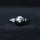 Rosec Jewels-Round Tahitian Pearl Solitaire Engagement Ring with Moissanite