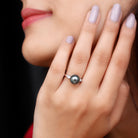 Rosec Jewels-Round Tahitian Pearl Solitaire Engagement Ring with Moissanite