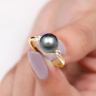 Rosec Jewels-Round Tahitian Pearl Solitaire Engagement Ring with Moissanite