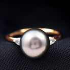 Rosec Jewels-Round Tahitian Pearl Solitaire Engagement Ring with Moissanite