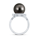 Tahitian Black Pearl Art Deco Engagement Ring with Diamond AAA - Rosec Jewels