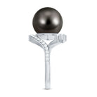 Tahitian Black Pearl Art Deco Engagement Ring with Diamond AAA - Rosec Jewels