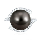 Tahitian Black Pearl Art Deco Engagement Ring with Diamond AAA - Rosec Jewels