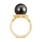 Tahitian Black Pearl Art Deco Engagement Ring with Diamond AAA - Rosec Jewels
