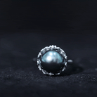 10MM Solitaire Tahitian Black Pearl Engagement Ring with Floral Setting AAA - Rosec Jewels