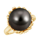 10MM Solitaire Tahitian Black Pearl Engagement Ring with Floral Setting AAA - Rosec Jewels