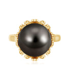 10MM Solitaire Tahitian Black Pearl Engagement Ring with Floral Setting AAA - Rosec Jewels