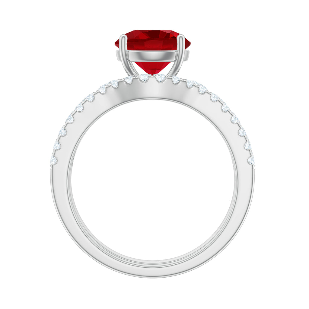 Certified Lab Grown Ruby And Moissanite Engagement Ring Set Lab Created Ruby - ( AAAA ) - Quality - Rosec Jewels
